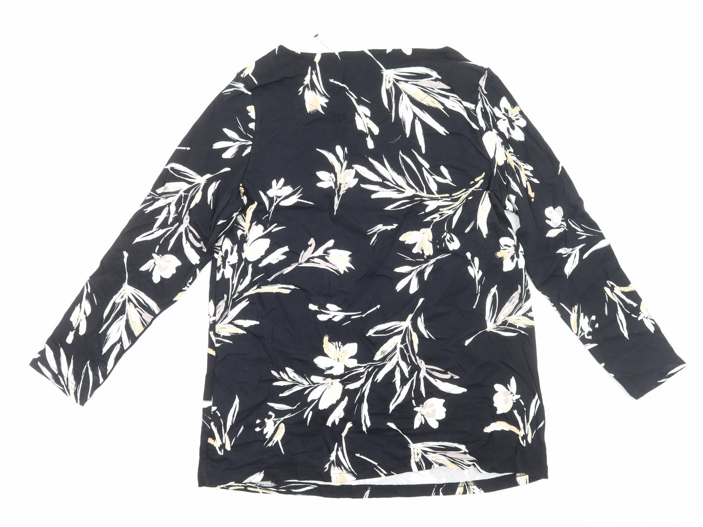 Bonmarché Womens Black Floral Viscose Basic Blouse Size 16 Round Neck