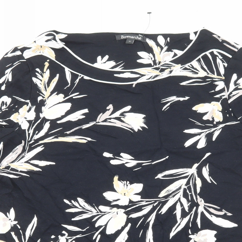 Bonmarché Womens Black Floral Viscose Basic Blouse Size 16 Round Neck