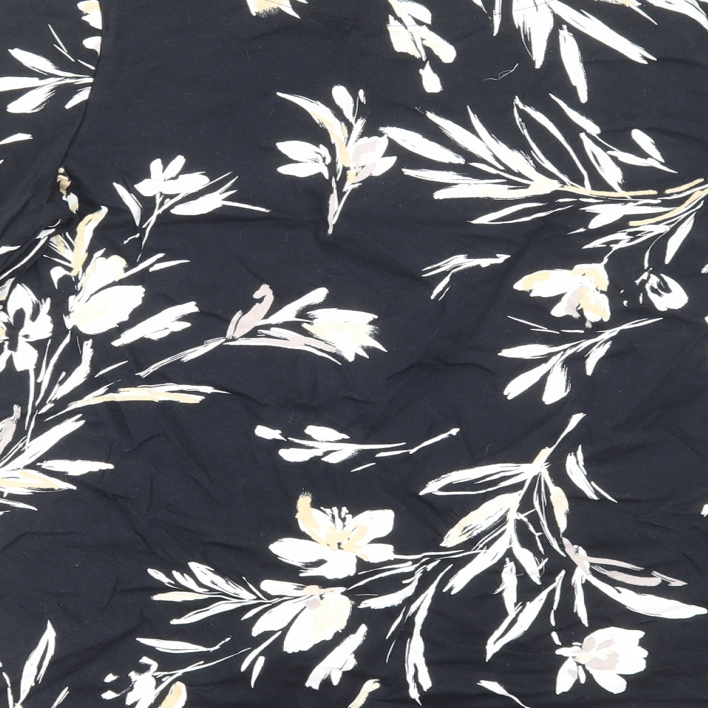 Bonmarché Womens Black Floral Viscose Basic Blouse Size 16 Round Neck