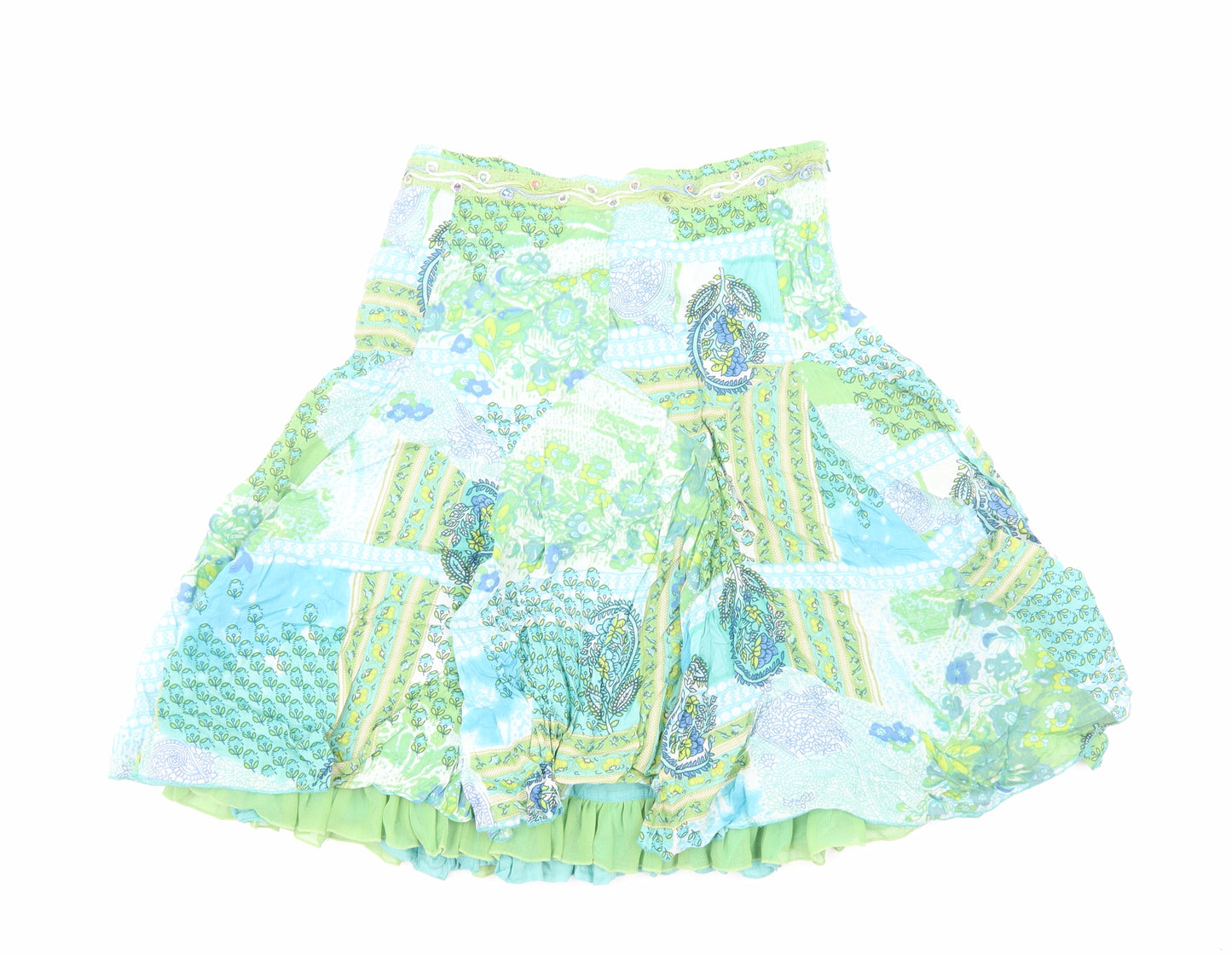 Per Una Womens Multicoloured Geometric Cotton A-Line Skirt Size 10 Zip