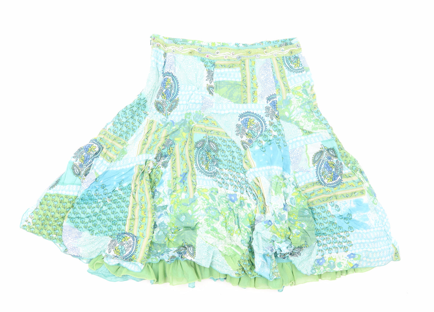 Per Una Womens Multicoloured Geometric Cotton A-Line Skirt Size 10 Zip