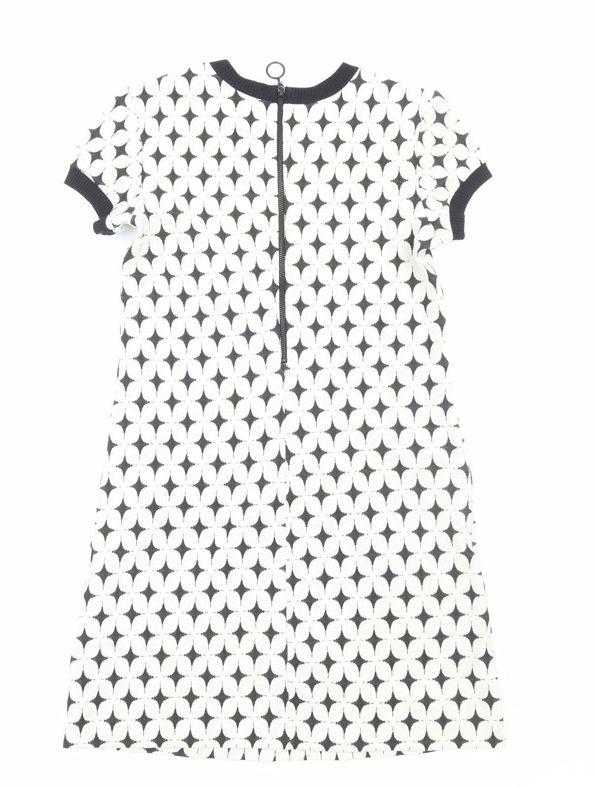 Zara Womens White Geometric Polyester Shift Size S Round Neck Zip
