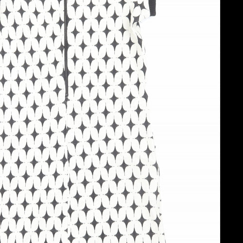 Zara Womens White Geometric Polyester Shift Size S Round Neck Zip
