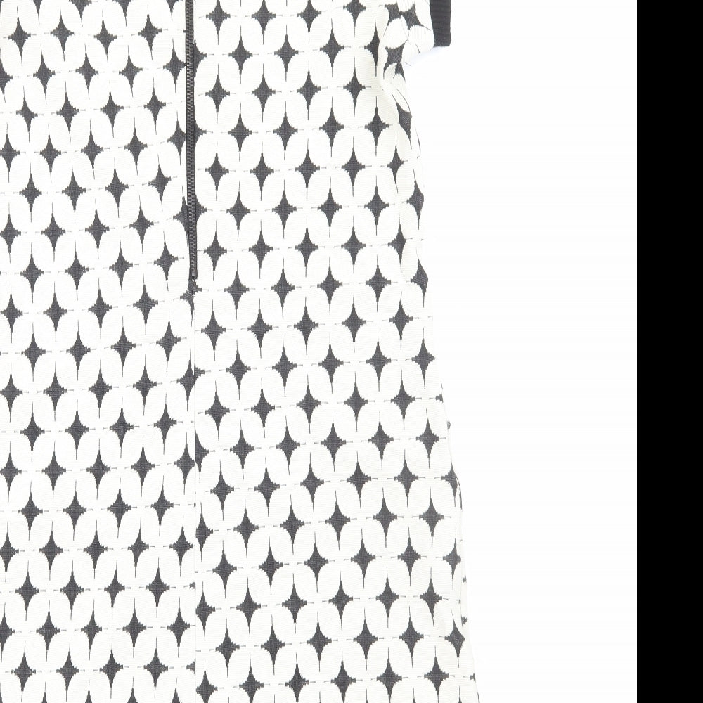 Zara Womens White Geometric Polyester Shift Size S Round Neck Zip