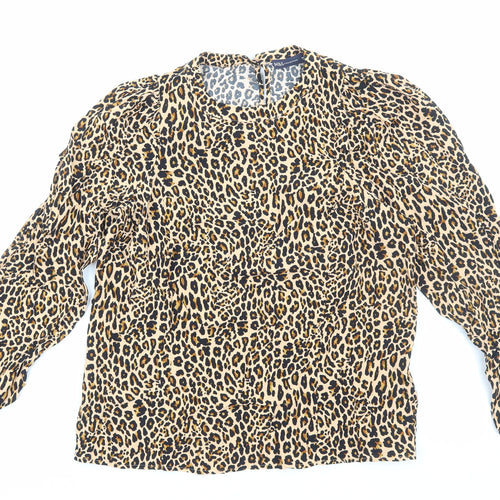 Marks and Spencer Womens Brown Animal Print Viscose Basic Blouse Size 12 Round Neck - Leopard Print