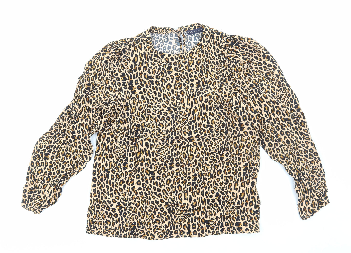 Marks and Spencer Womens Brown Animal Print Viscose Basic Blouse Size 12 Round Neck - Leopard Print