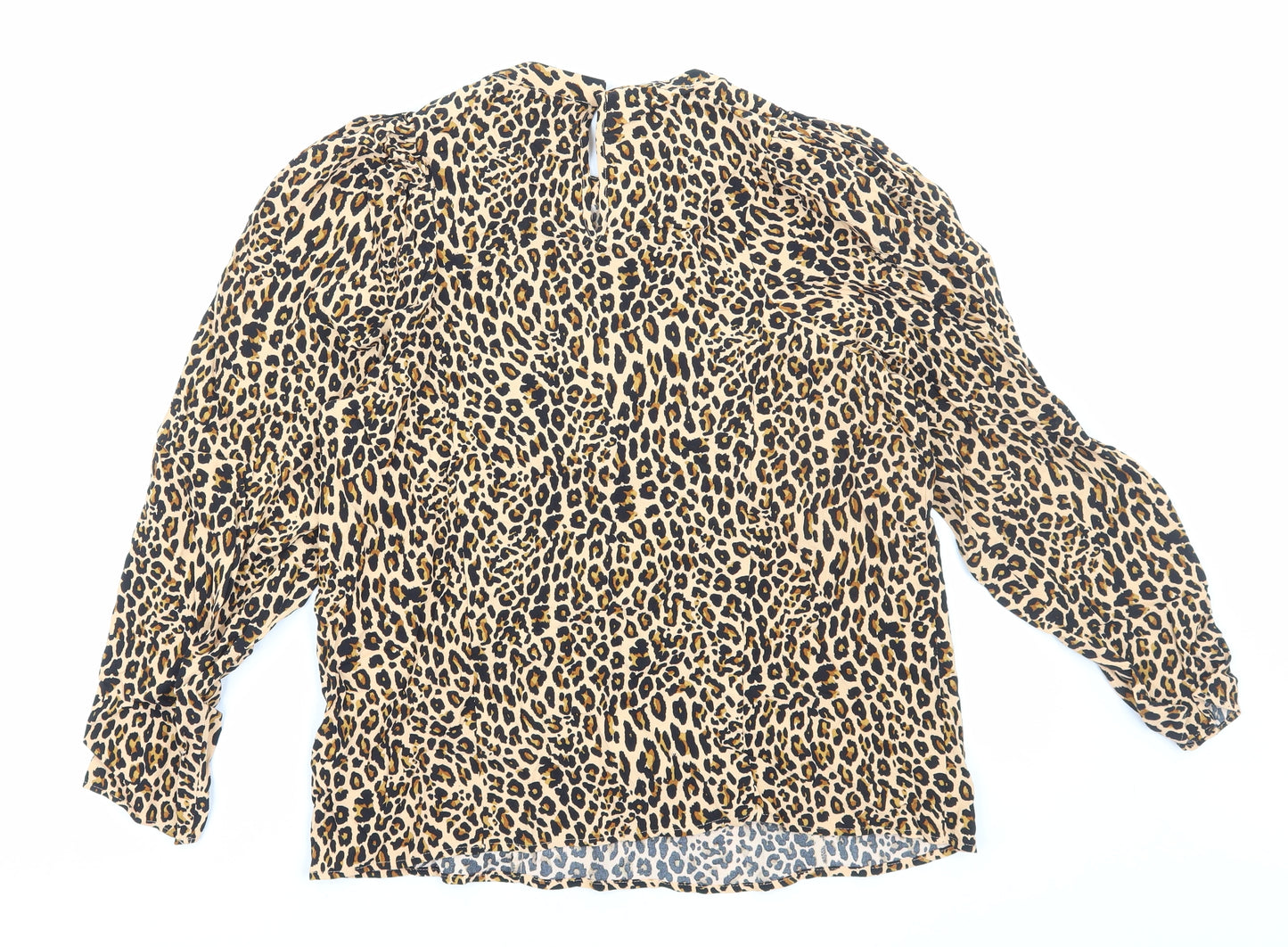 Marks and Spencer Womens Brown Animal Print Viscose Basic Blouse Size 12 Round Neck - Leopard Print