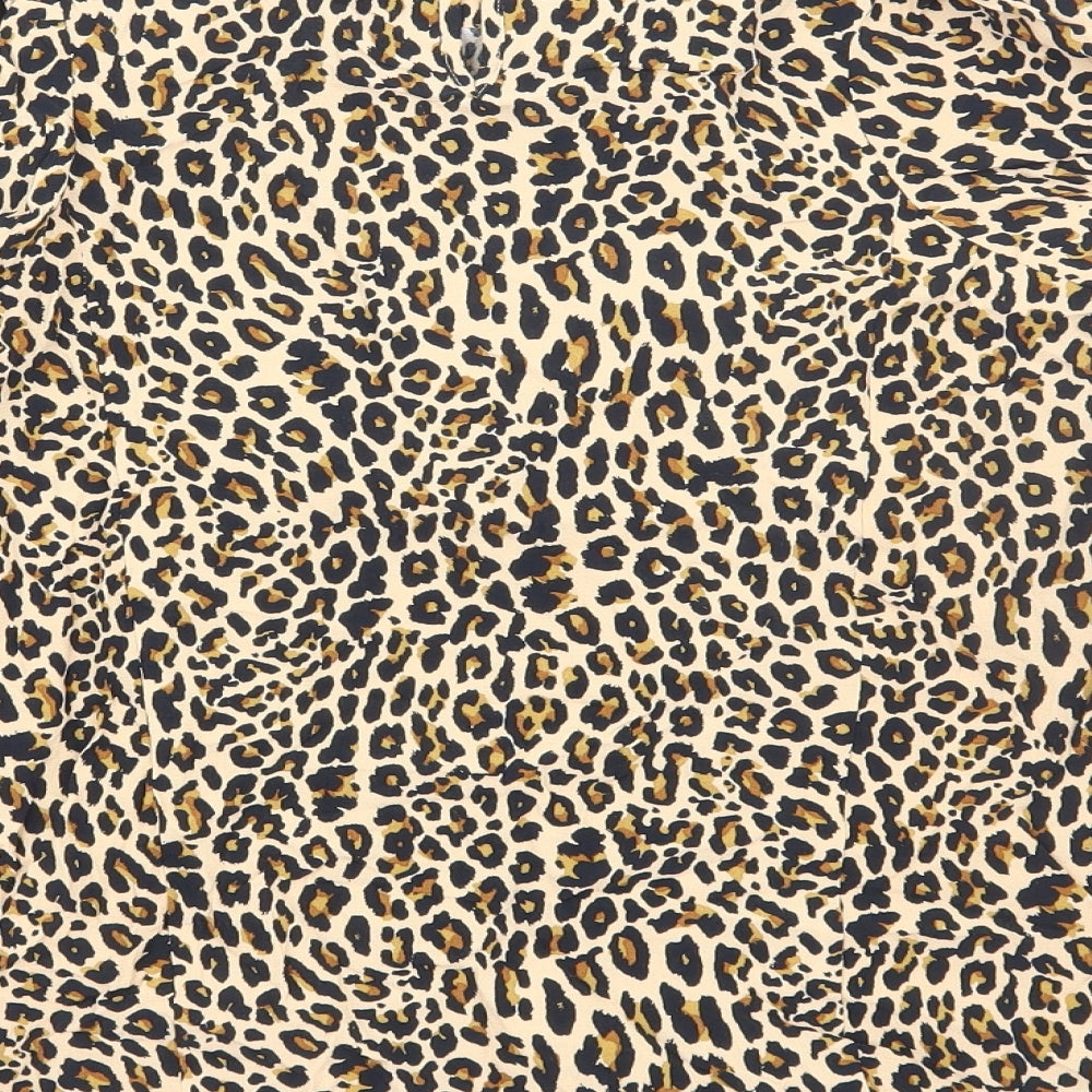 Marks and Spencer Womens Brown Animal Print Viscose Basic Blouse Size 12 Round Neck - Leopard Print