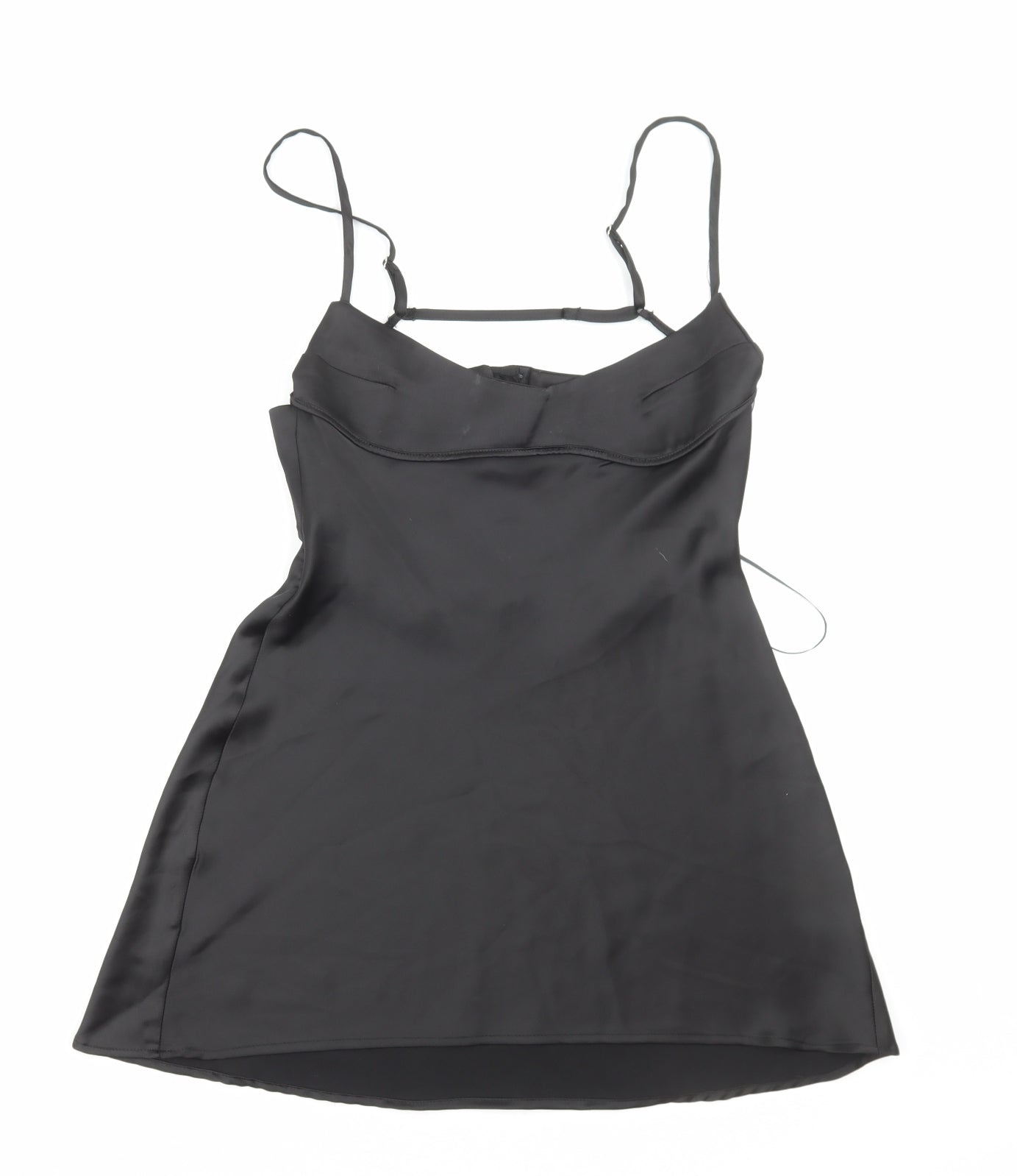 Zara Womens Black Polyester Slip Dress Size M Scoop Neck Hook & Eye