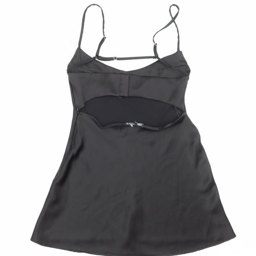 Zara Womens Black Polyester Slip Dress Size M Scoop Neck Hook & Eye