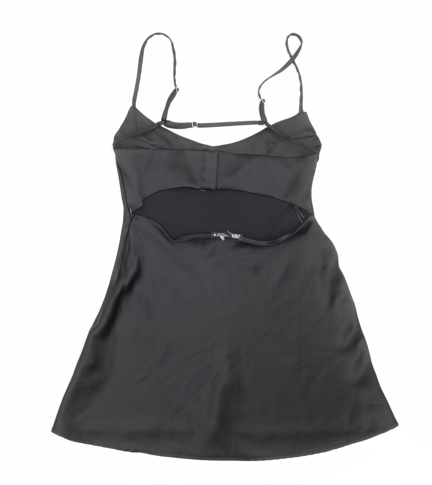 Zara Womens Black Polyester Slip Dress Size M Scoop Neck Hook & Eye