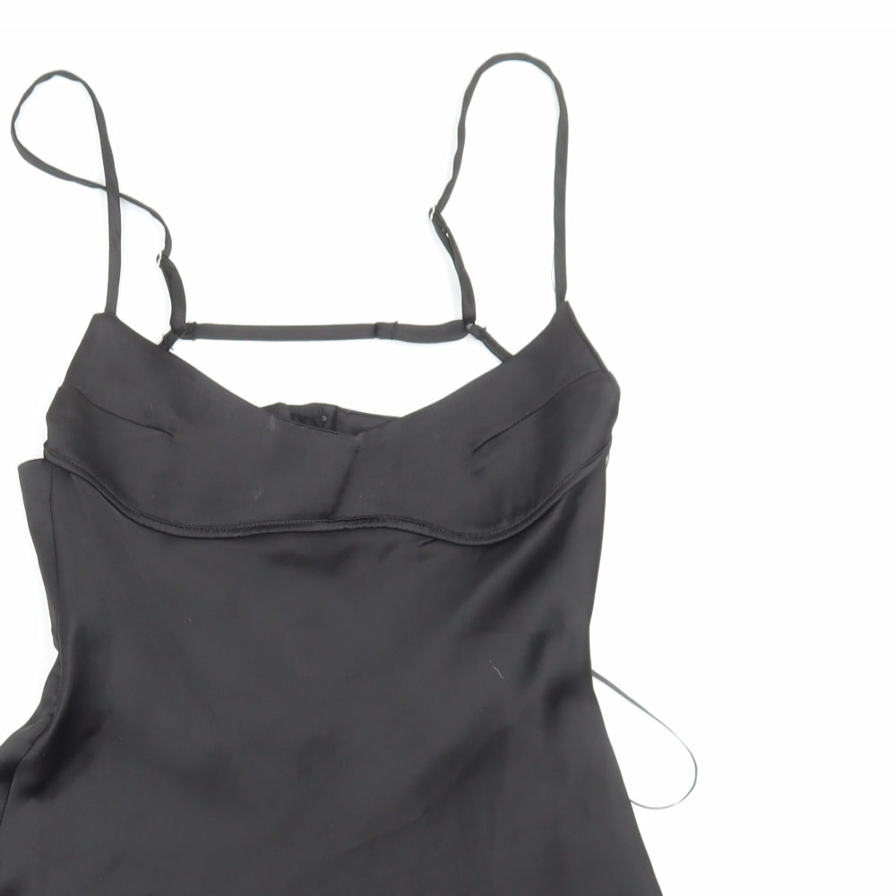 Zara Womens Black Polyester Slip Dress Size M Scoop Neck Hook & Eye