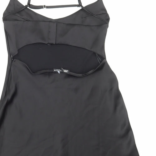 Zara Womens Black Polyester Slip Dress Size M Scoop Neck Hook & Eye