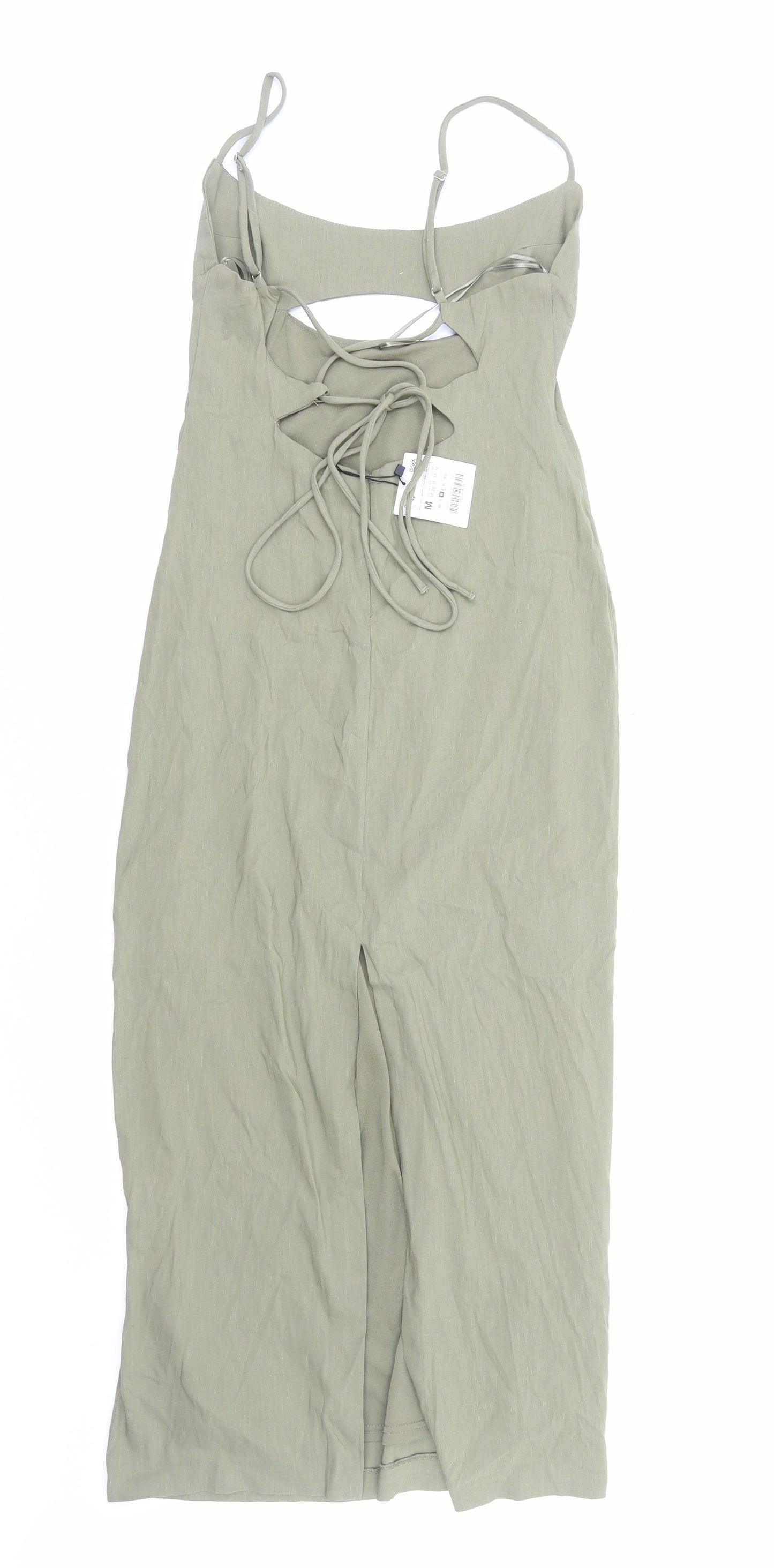 Zara Womens Green Polyester Maxi Size M Round Neck Zip