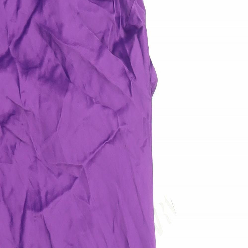 Zara Womens Purple Polyester Slip Dress Size S Square Neck Pullover - Ruched Chain Strap