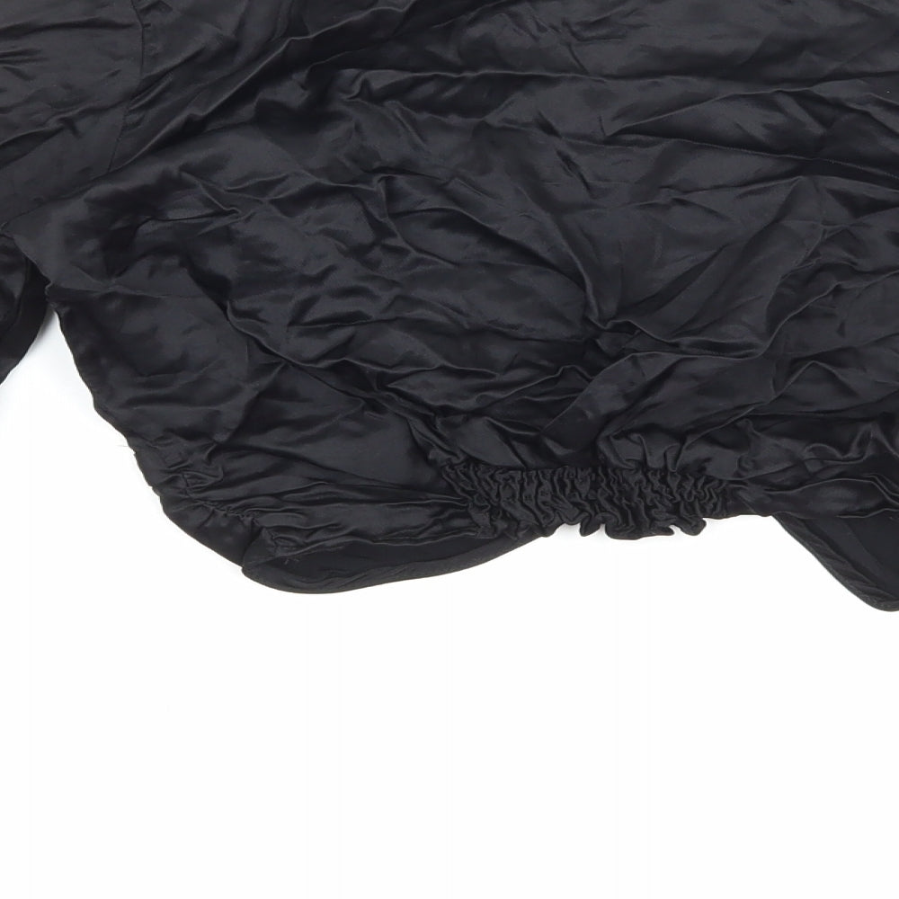 Zara Womens Black Polyester Cropped Blouse Size S V-Neck - Knot Front