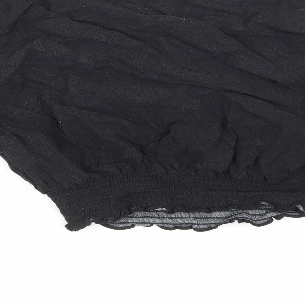 H&M Womens Black Floral Viscose Cropped Blouse Size 14 Scoop Neck