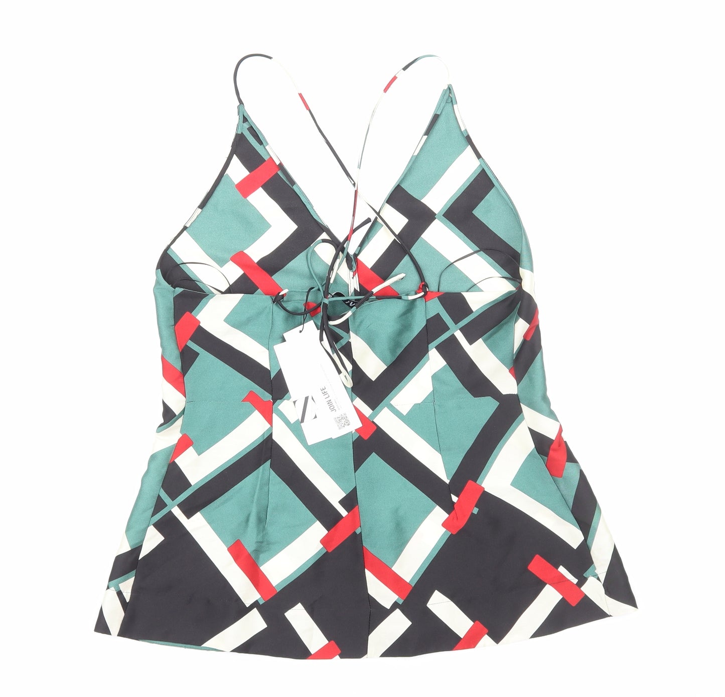 Zara Womens Multicoloured Geometric Polyester Camisole Tank Size M V-Neck