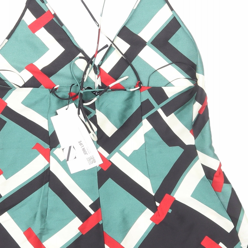 Zara Womens Multicoloured Geometric Polyester Camisole Tank Size M V-Neck