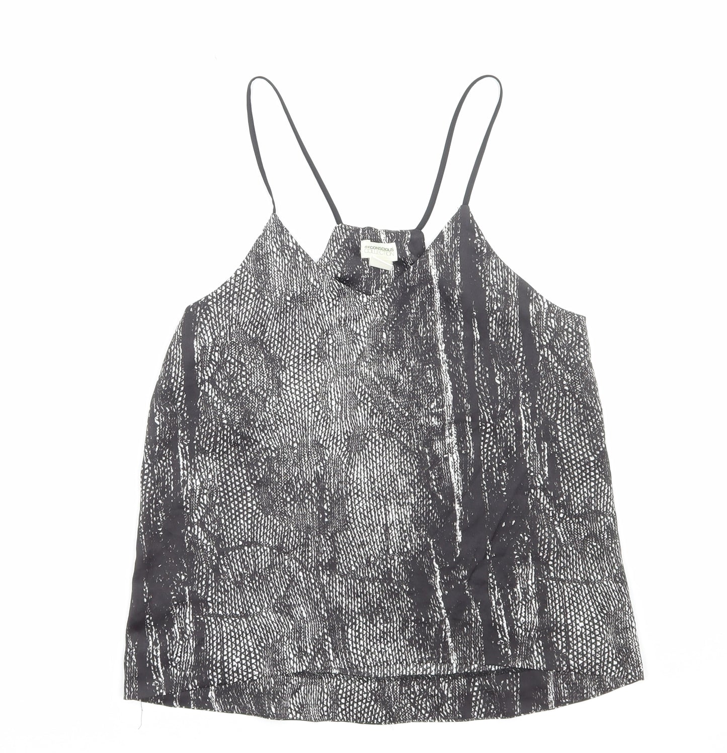 H&M Womens Black Animal Print Polyester Camisole Tank Size 6 V-Neck - Snakeskin Pattern