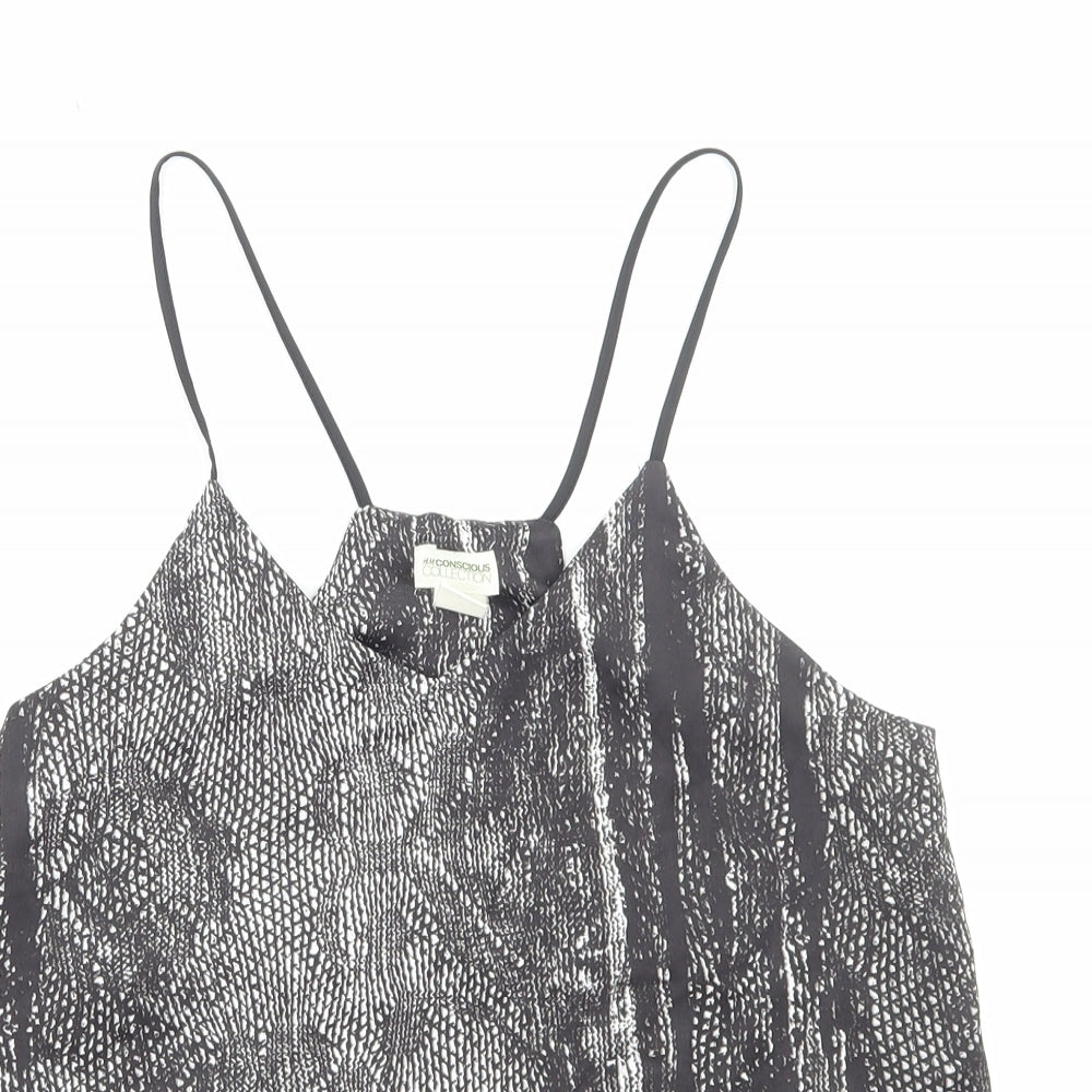 H&M Womens Black Animal Print Polyester Camisole Tank Size 6 V-Neck - Snakeskin Pattern