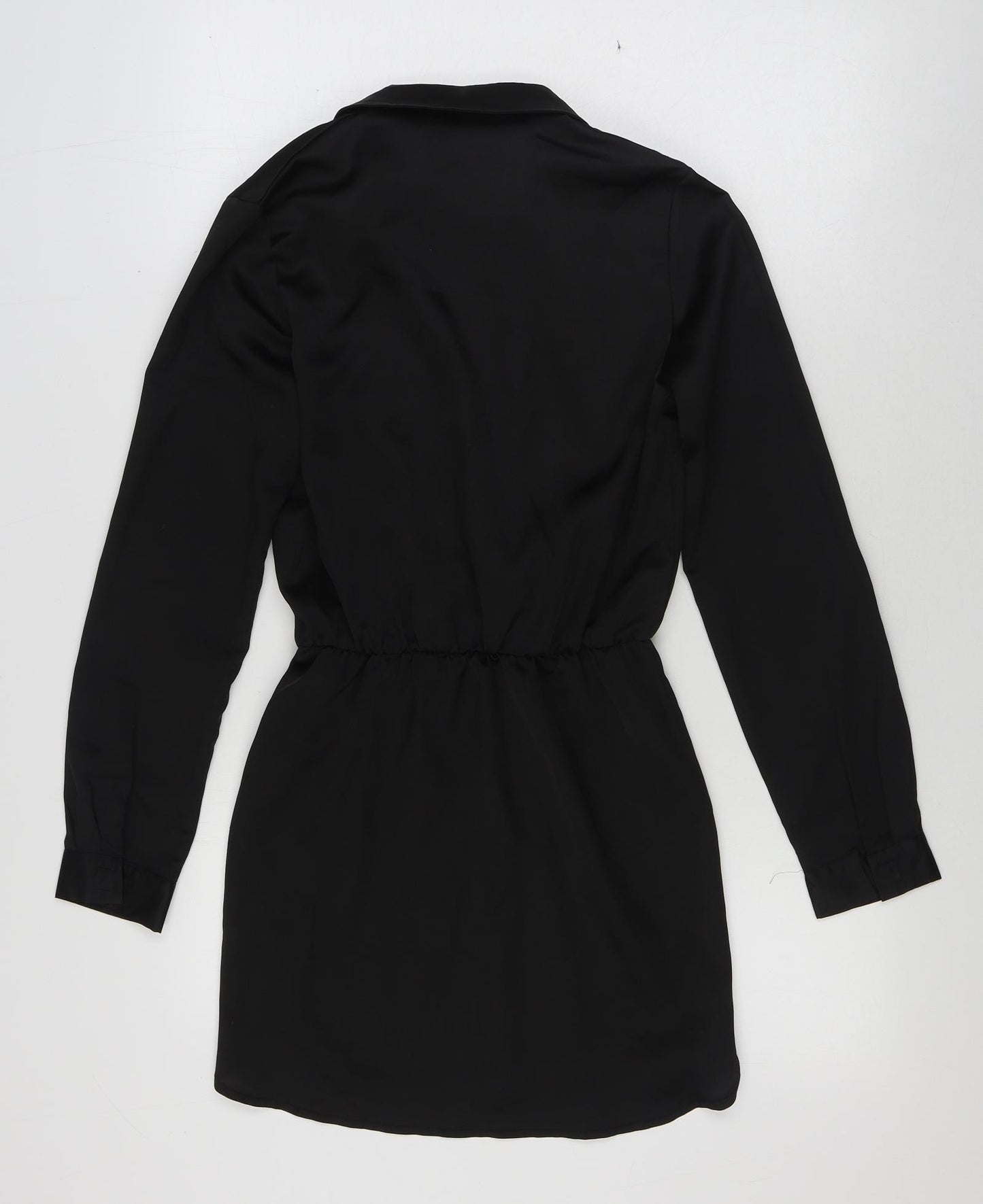 PRETTYLITTLETHING Womens Black Polyester Shirt Dress Size 8 V-Neck Pullover