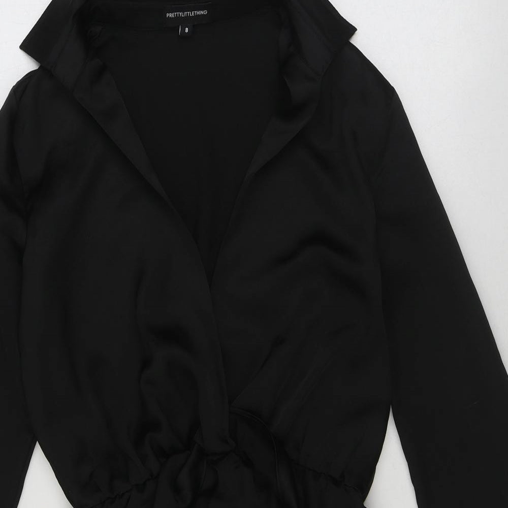 PRETTYLITTLETHING Womens Black Polyester Shirt Dress Size 8 V-Neck Pullover