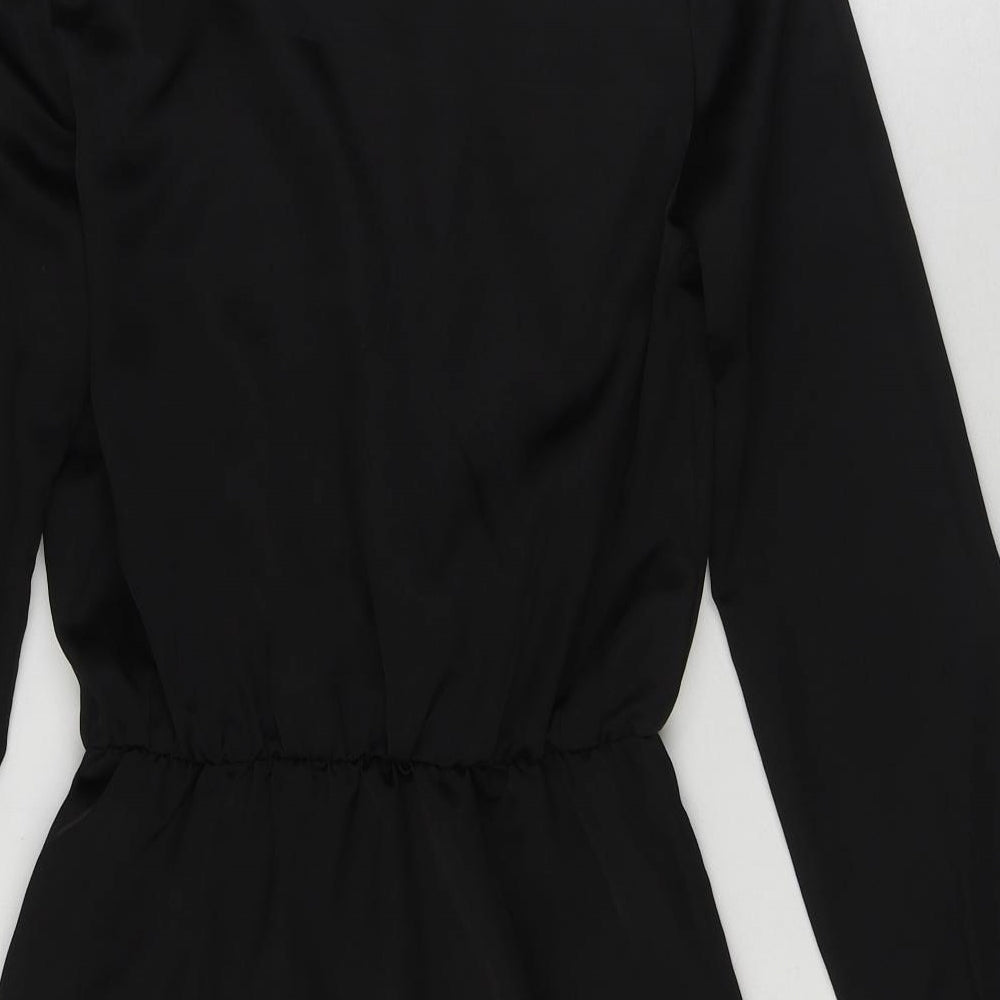 PRETTYLITTLETHING Womens Black Polyester Shirt Dress Size 8 V-Neck Pullover