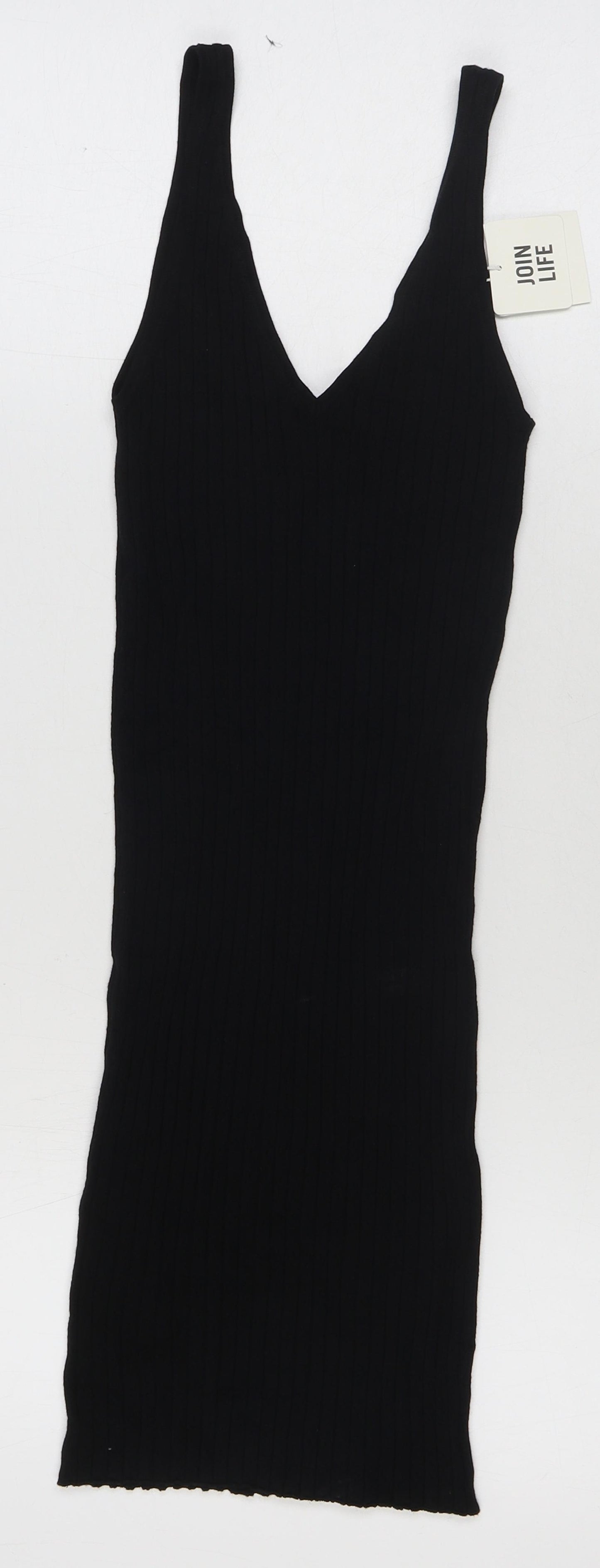 Bershka Womens Black Viscose Tank Dress Size S V-Neck Pullover