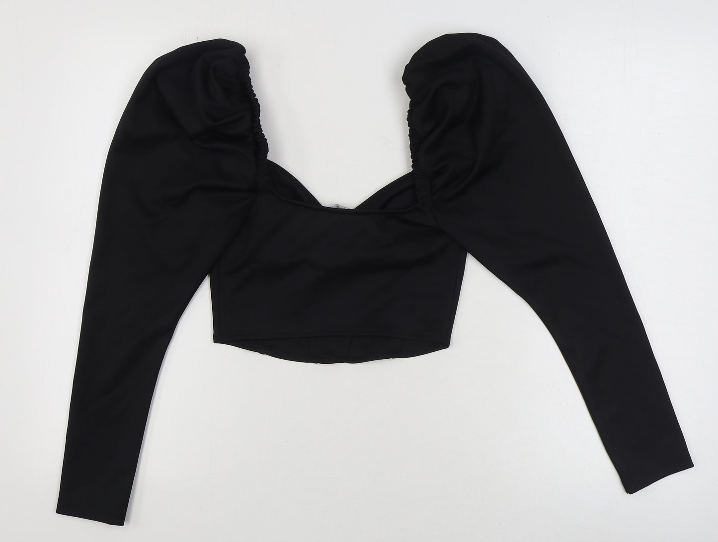 Zara Womens Black Polyester Cropped Blouse Size M Sweetheart