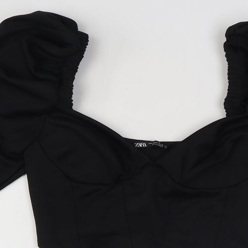 Zara Womens Black Polyester Cropped Blouse Size M Sweetheart