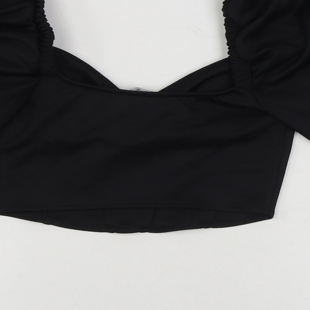 Zara Womens Black Polyester Cropped Blouse Size M Sweetheart
