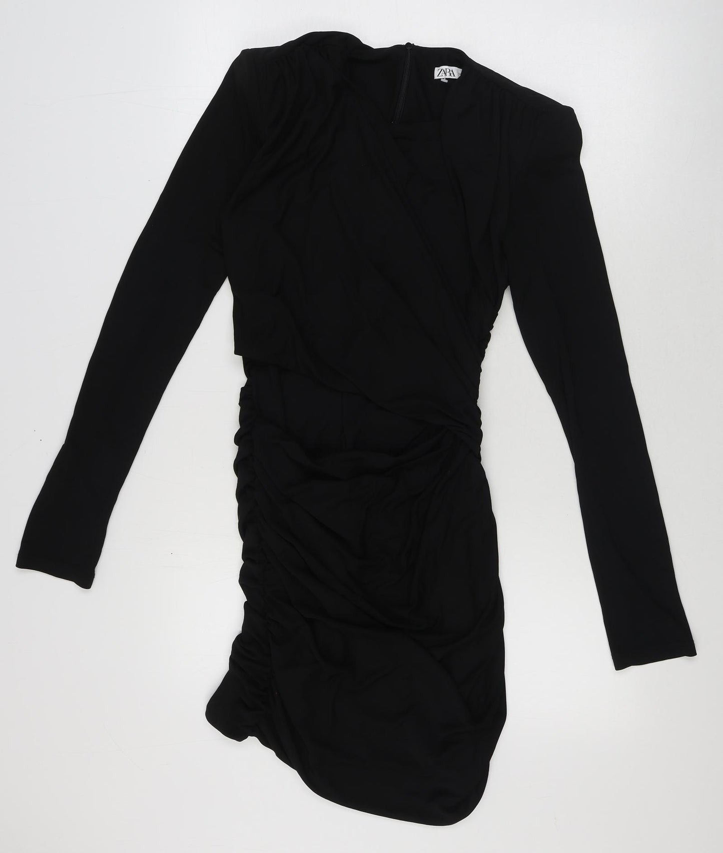 Zara Womens Black Polyester A-Line Size M Round Neck Zip