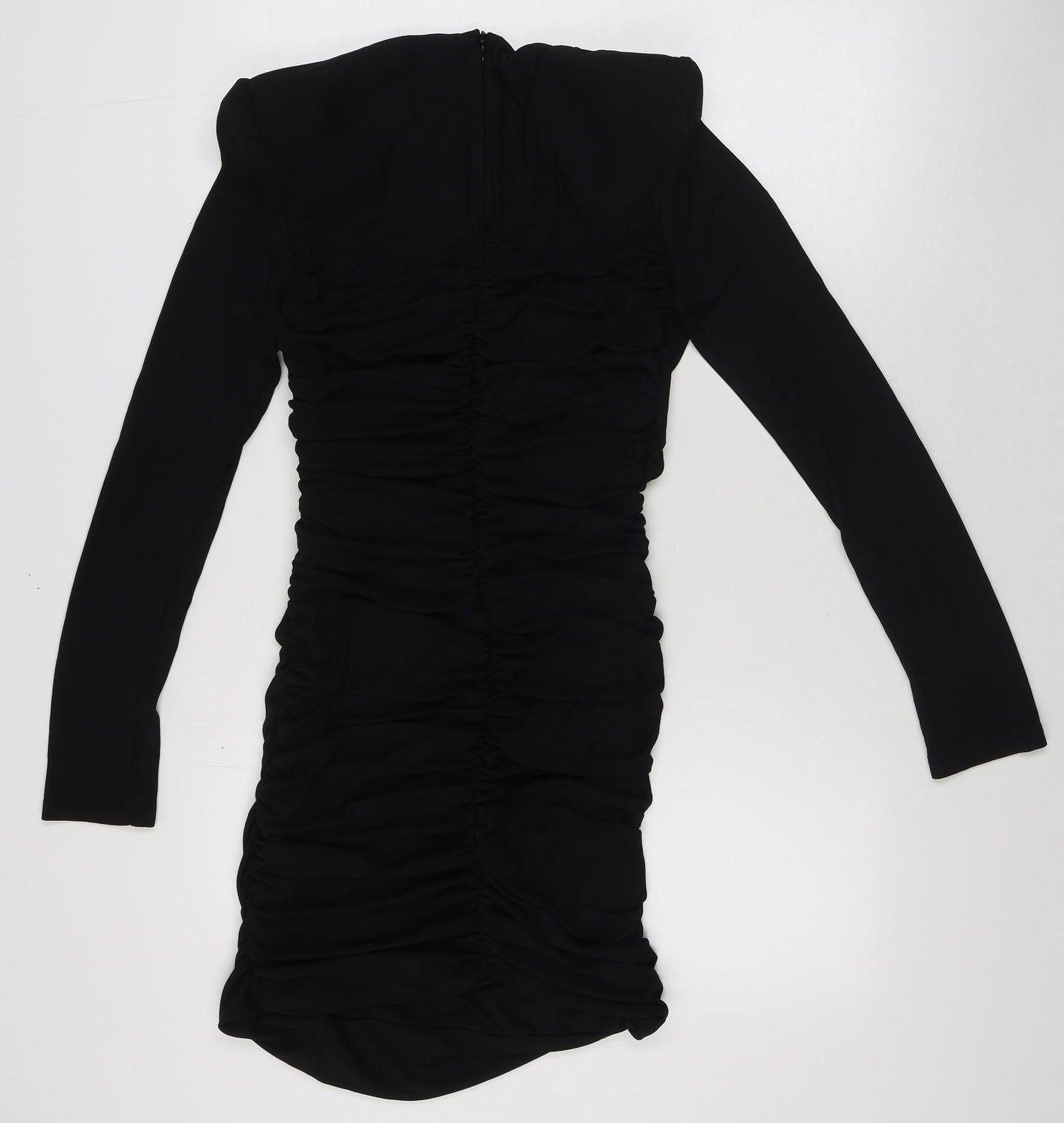 Zara Womens Black Polyester A-Line Size M Round Neck Zip