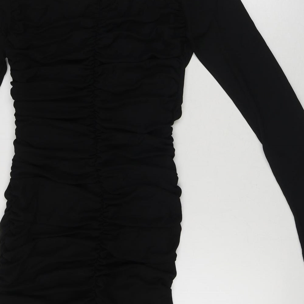 Zara Womens Black Polyester A-Line Size M Round Neck Zip