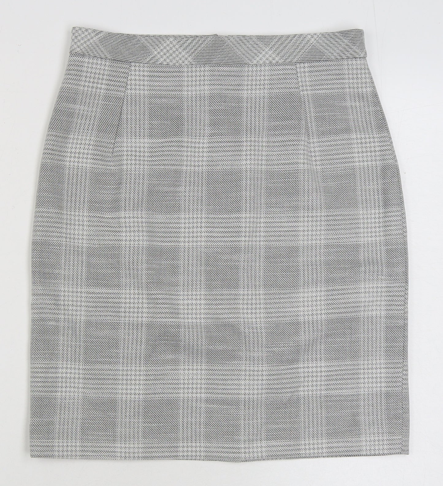 H&M Womens Grey Check Polyester Straight & Pencil Skirt Size 10 Zip
