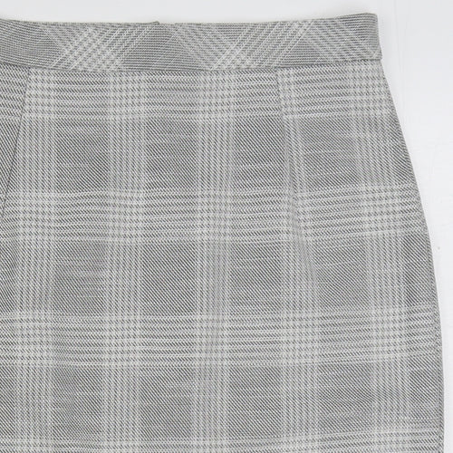 H&M Womens Grey Check Polyester Straight & Pencil Skirt Size 10 Zip
