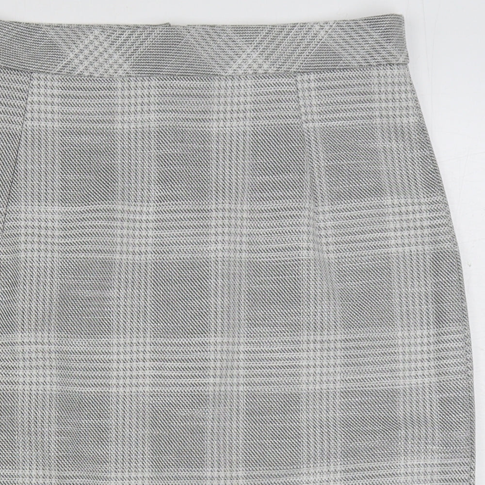 H&M Womens Grey Check Polyester Straight & Pencil Skirt Size 10 Zip