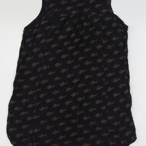 Fat Face Womens Black Geometric Viscose Basic Blouse Size 12 Round Neck - Fish Pattern