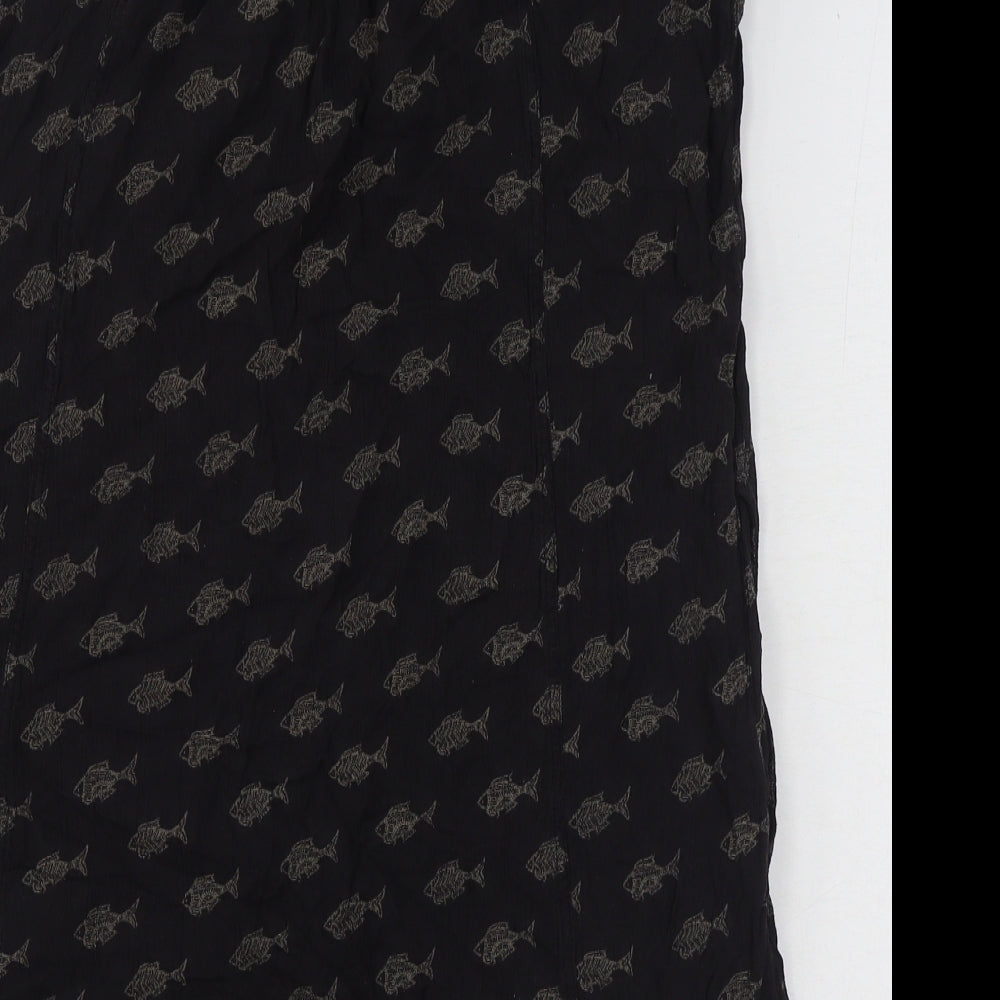 Fat Face Womens Black Geometric Viscose Basic Blouse Size 12 Round Neck - Fish Pattern