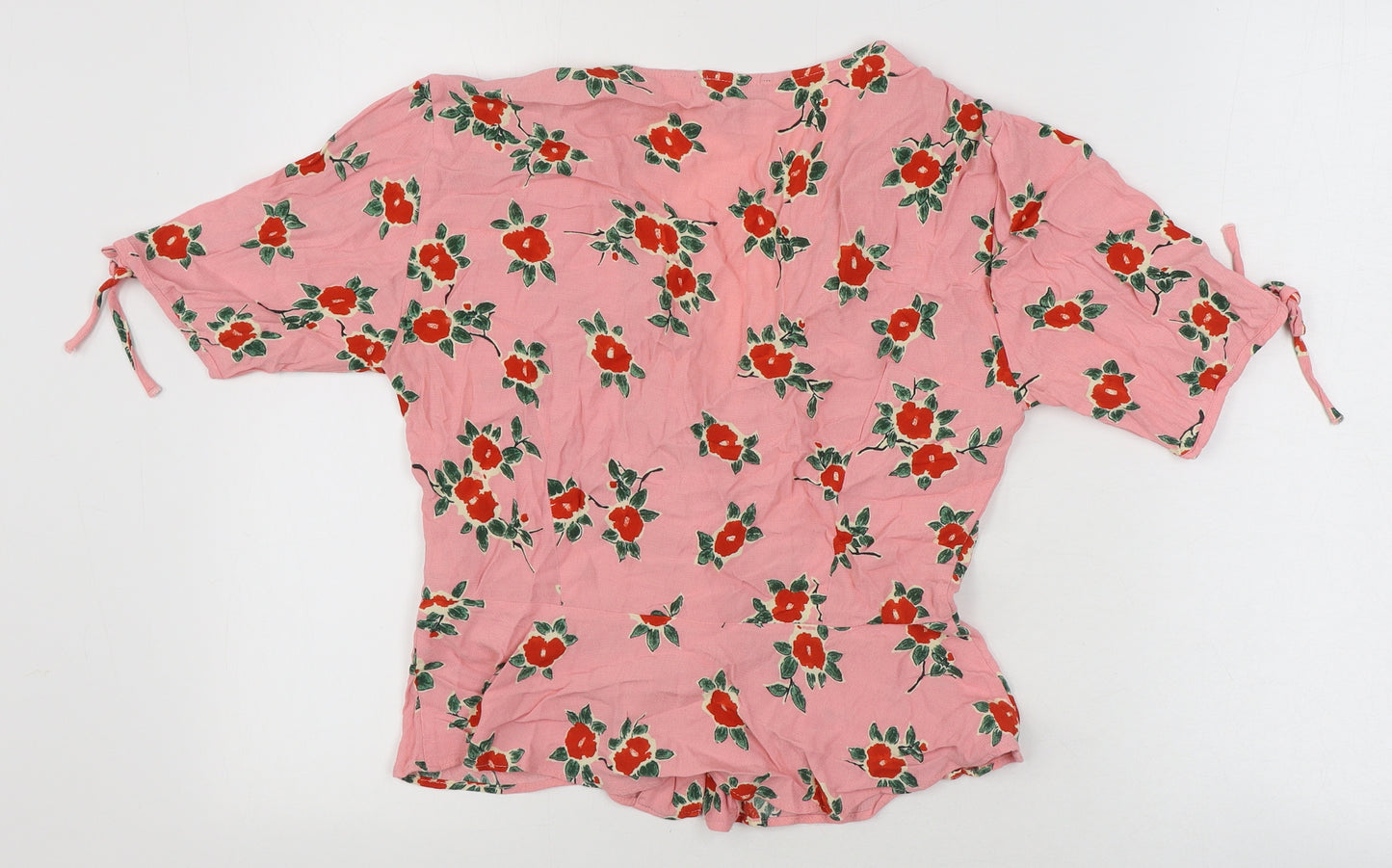 Topshop Womens Pink Floral Viscose Basic Button-Up Size 10 V-Neck