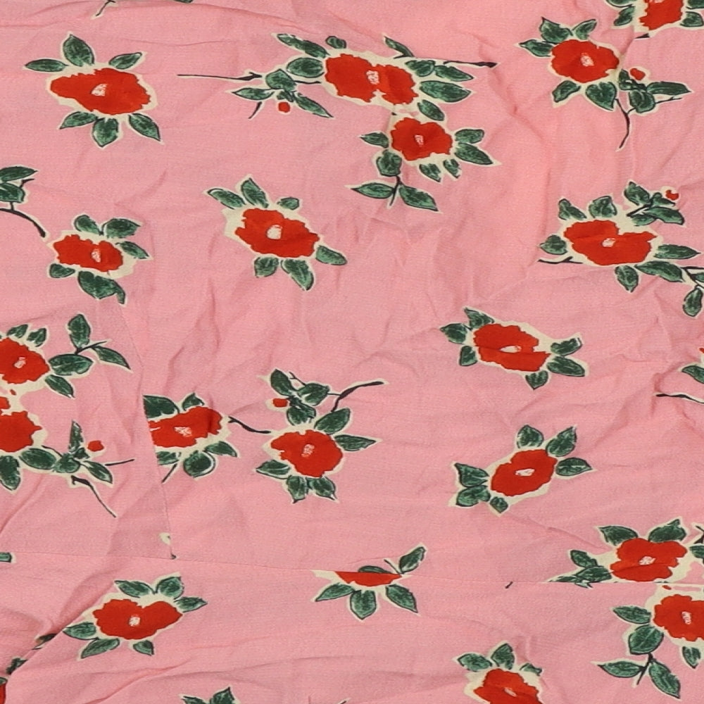 Topshop Womens Pink Floral Viscose Basic Button-Up Size 10 V-Neck