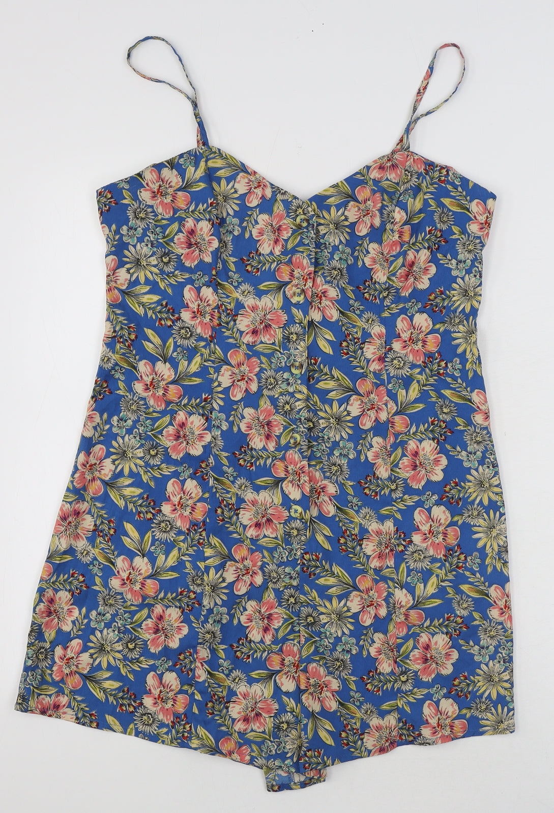Primark Womens Multicoloured Floral 100% Polyester Bodysuit One-Piece Size 12 Button