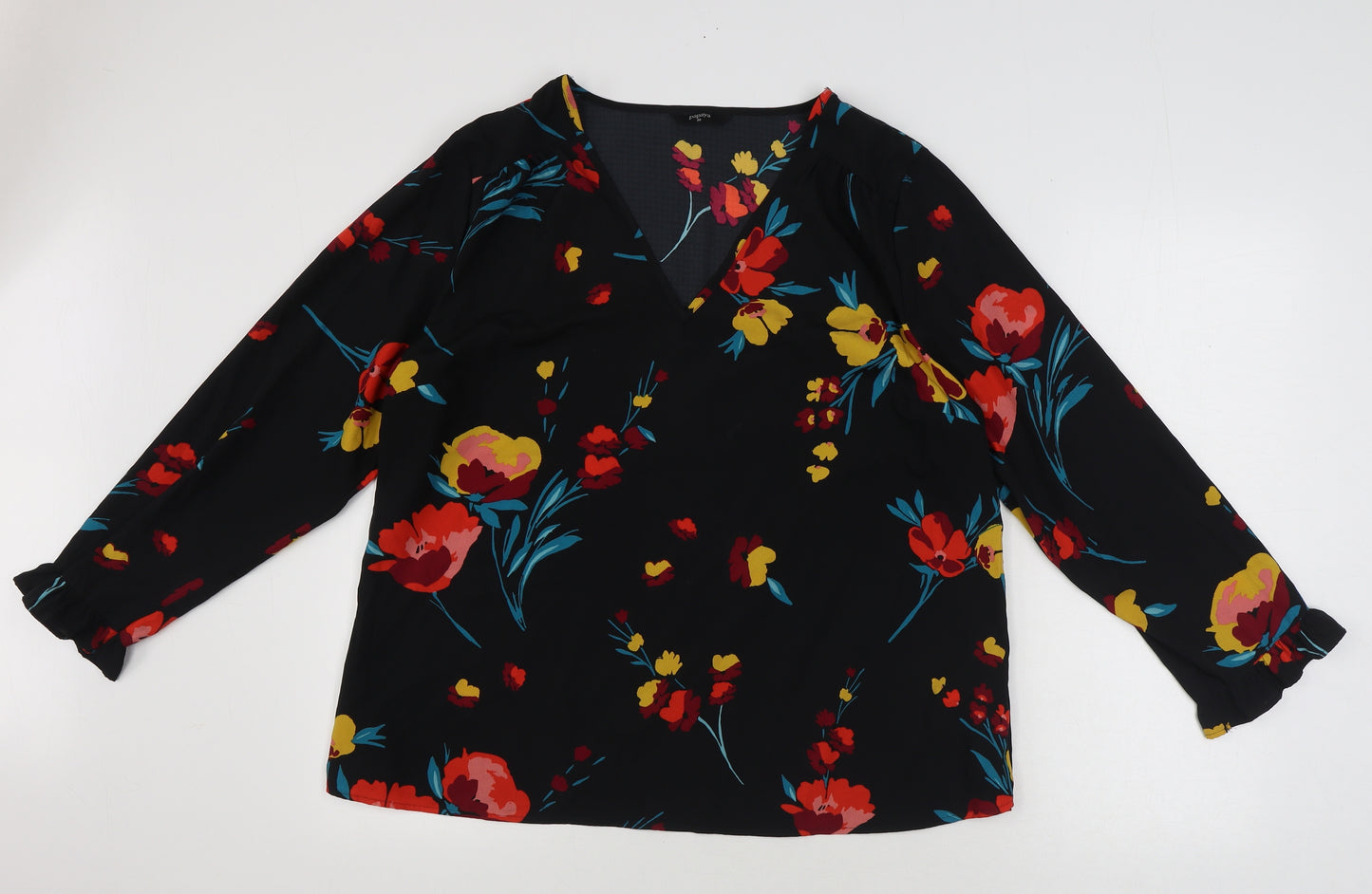 papaya Womens Black Floral Polyester Basic Blouse Size 20 V-Neck