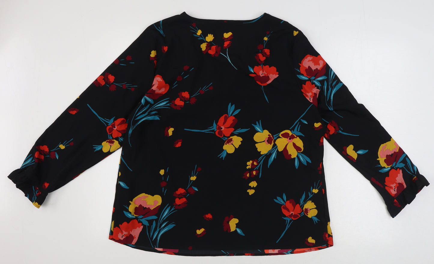 papaya Womens Black Floral Polyester Basic Blouse Size 20 V-Neck