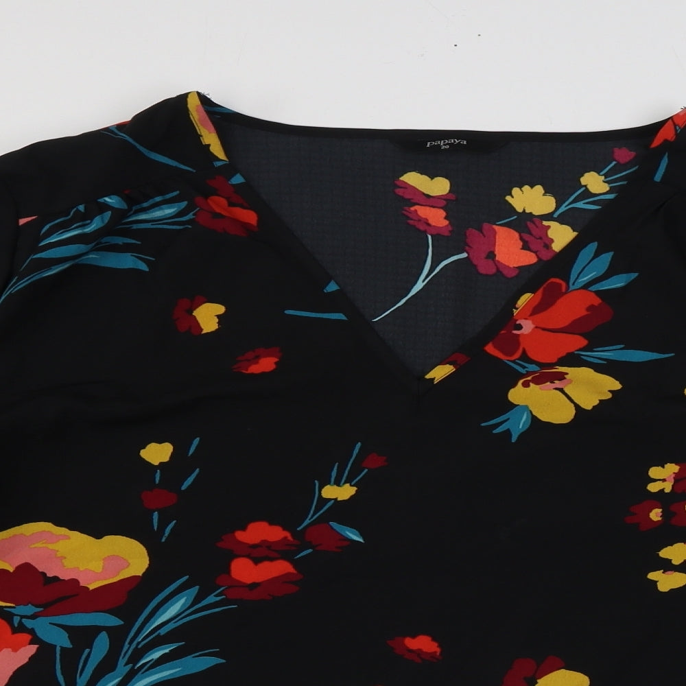 papaya Womens Black Floral Polyester Basic Blouse Size 20 V-Neck