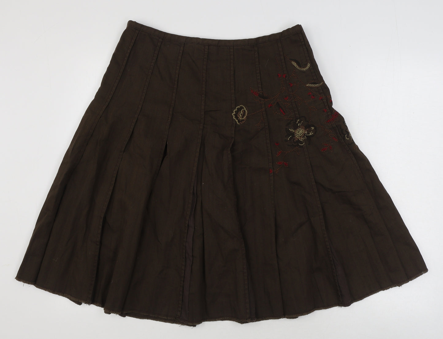 NEXT Womens Brown Floral Cotton Pleated Skirt Size 14 Zip