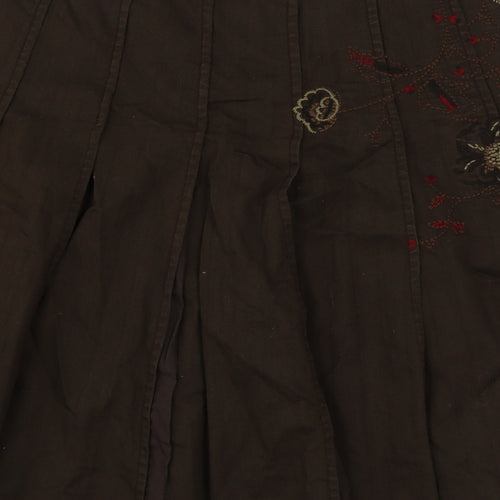 NEXT Womens Brown Floral Cotton Pleated Skirt Size 14 Zip