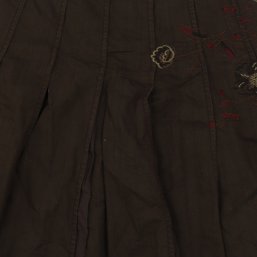 NEXT Womens Brown Floral Cotton Pleated Skirt Size 14 Zip