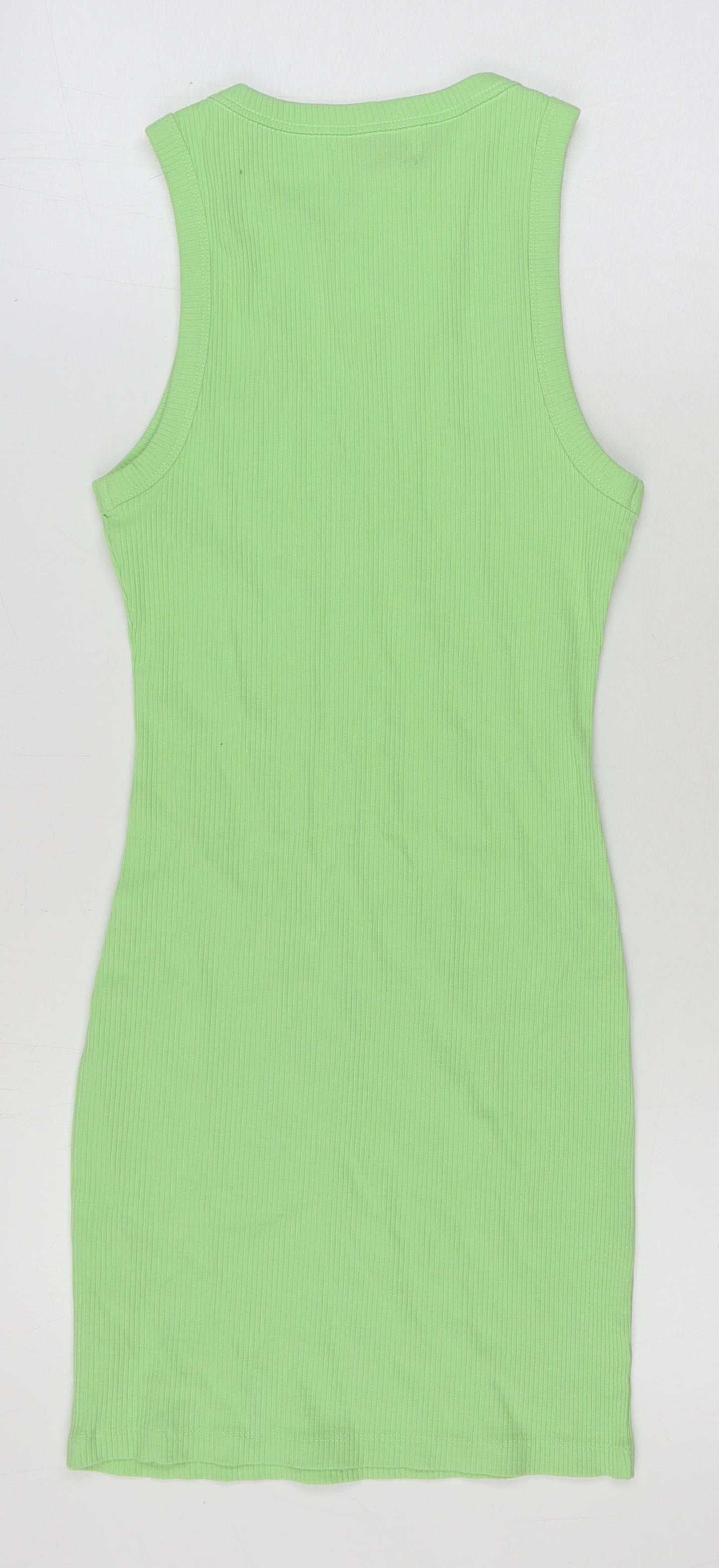 Bershka Womens Green Cotton Tank Dress Size S Round Neck Pullover